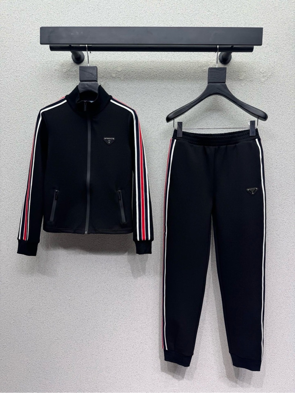 🖤 Prada Triangle Logo Side Stripe Jacket & Jogger Pants Set